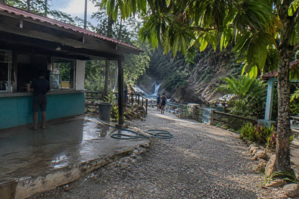 Entrance path to the Damajagua Waterfalls visitor centre in morning light