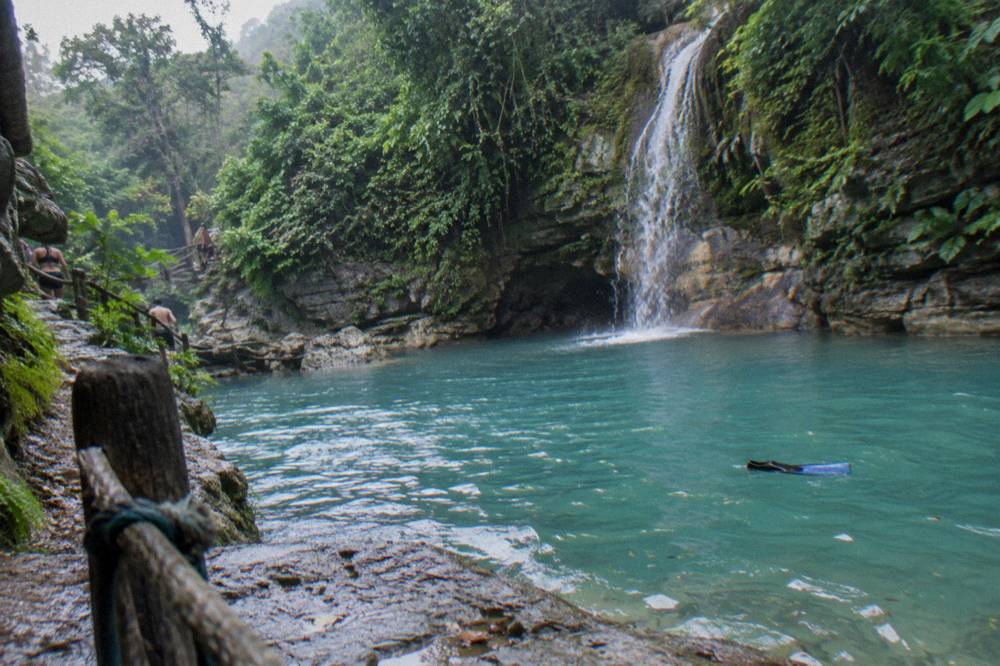 Quiet turquoise pool early in the morning before crowds arrive